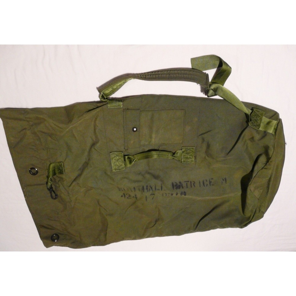 US Military Duffle Bag Large Olive Green Canvas Backpack Sea Bag Vintage